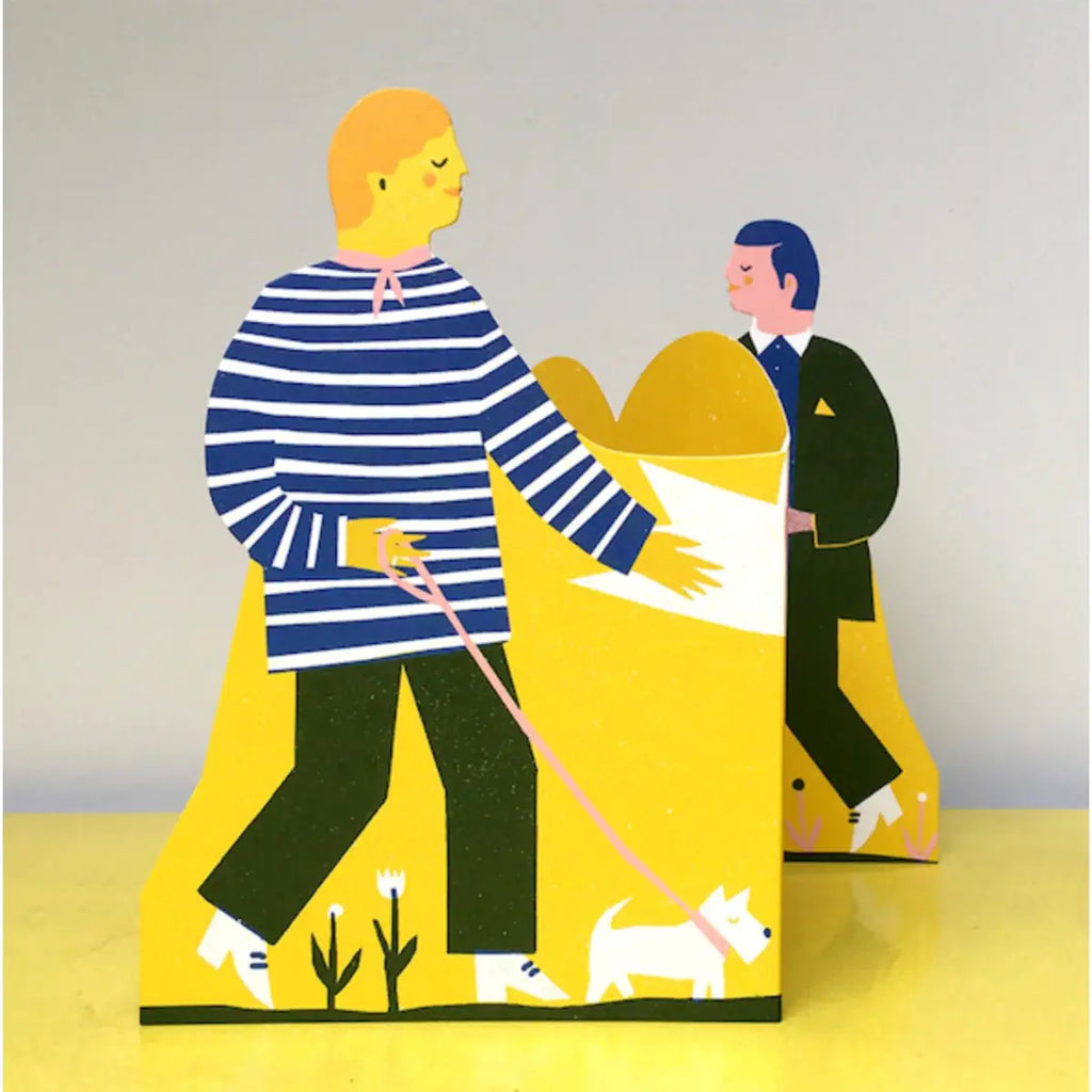 TWO MEN CONCERTINA HEART CARD
