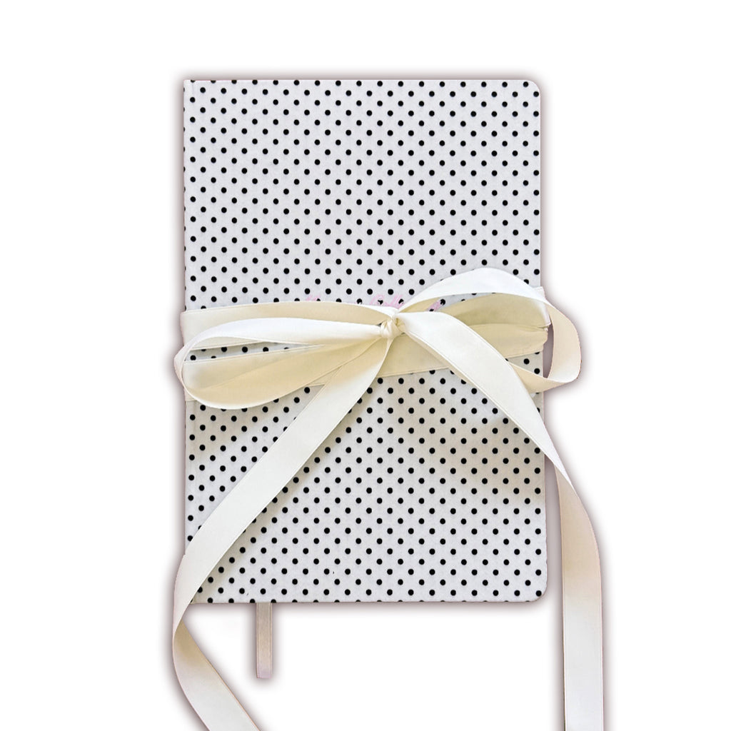 White With Black Polka Dots & White Ribbon-Martina Calvi Memory Collecting Journal