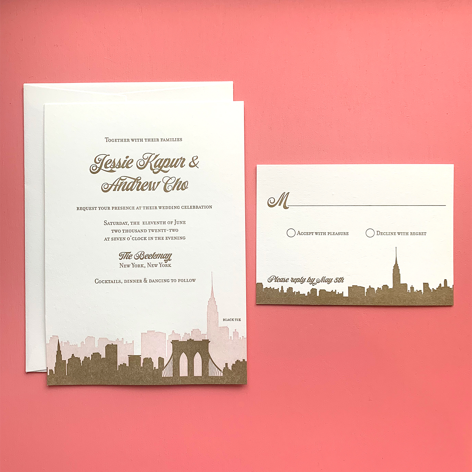 New York City Skyline Letterpress Wedding Invitation