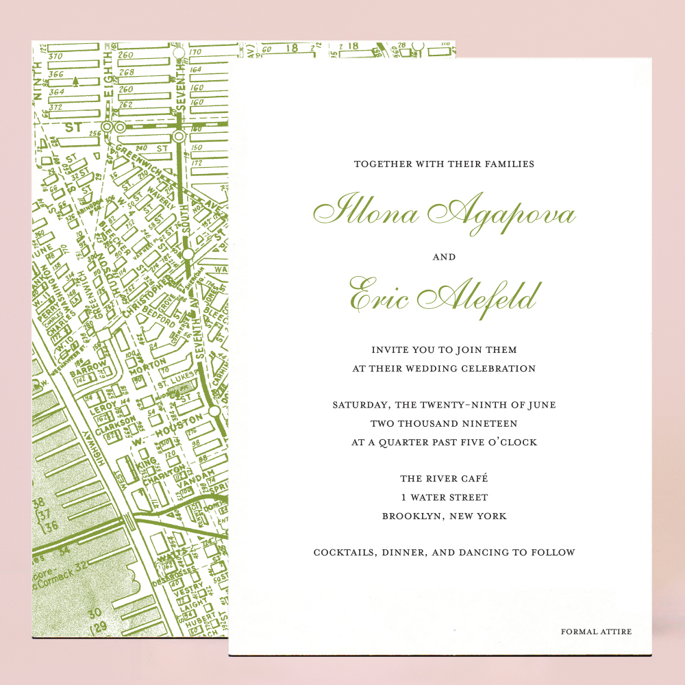 Retro New York City Map Letterpress Wedding Invitation