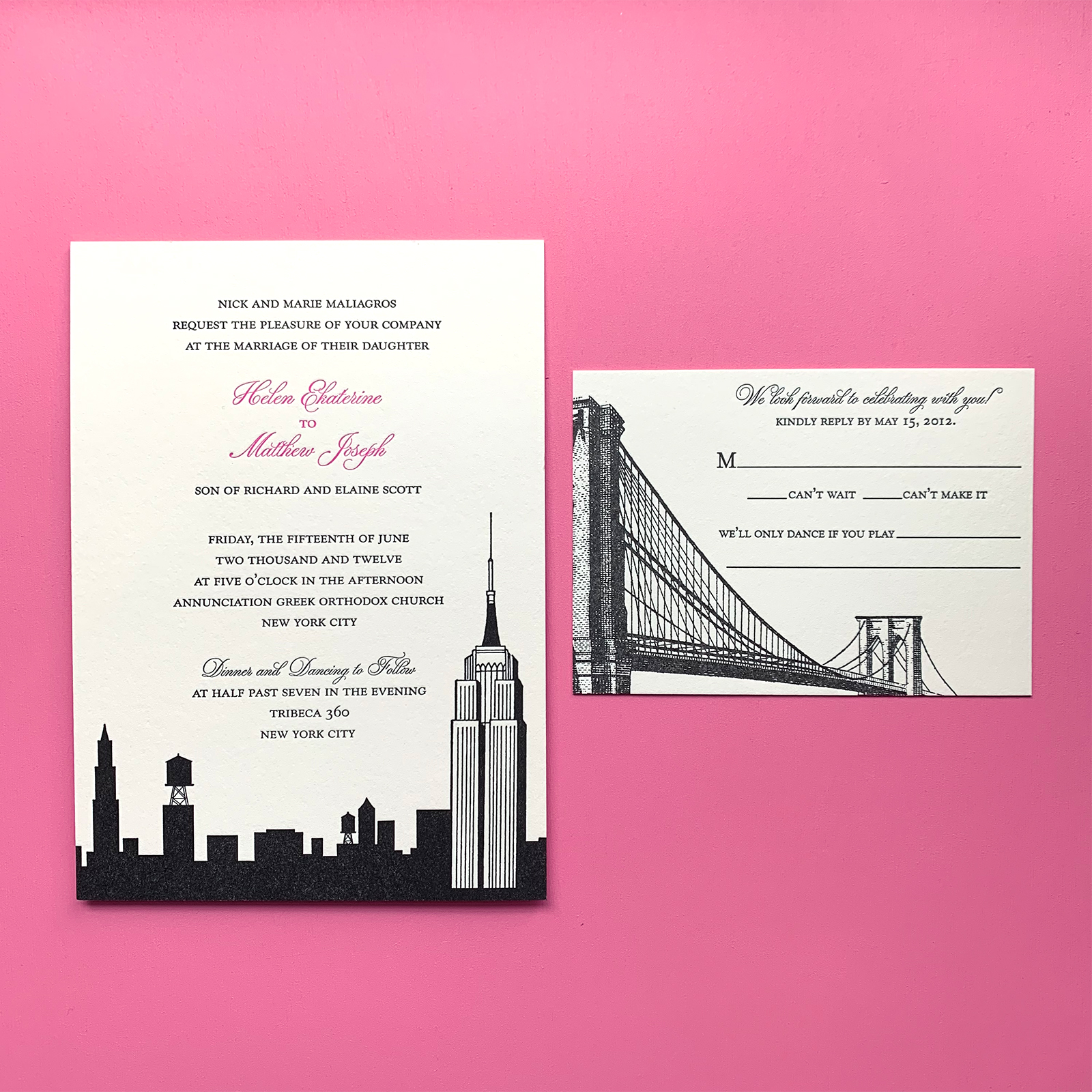 Letterpress Wedding Invitation New York City