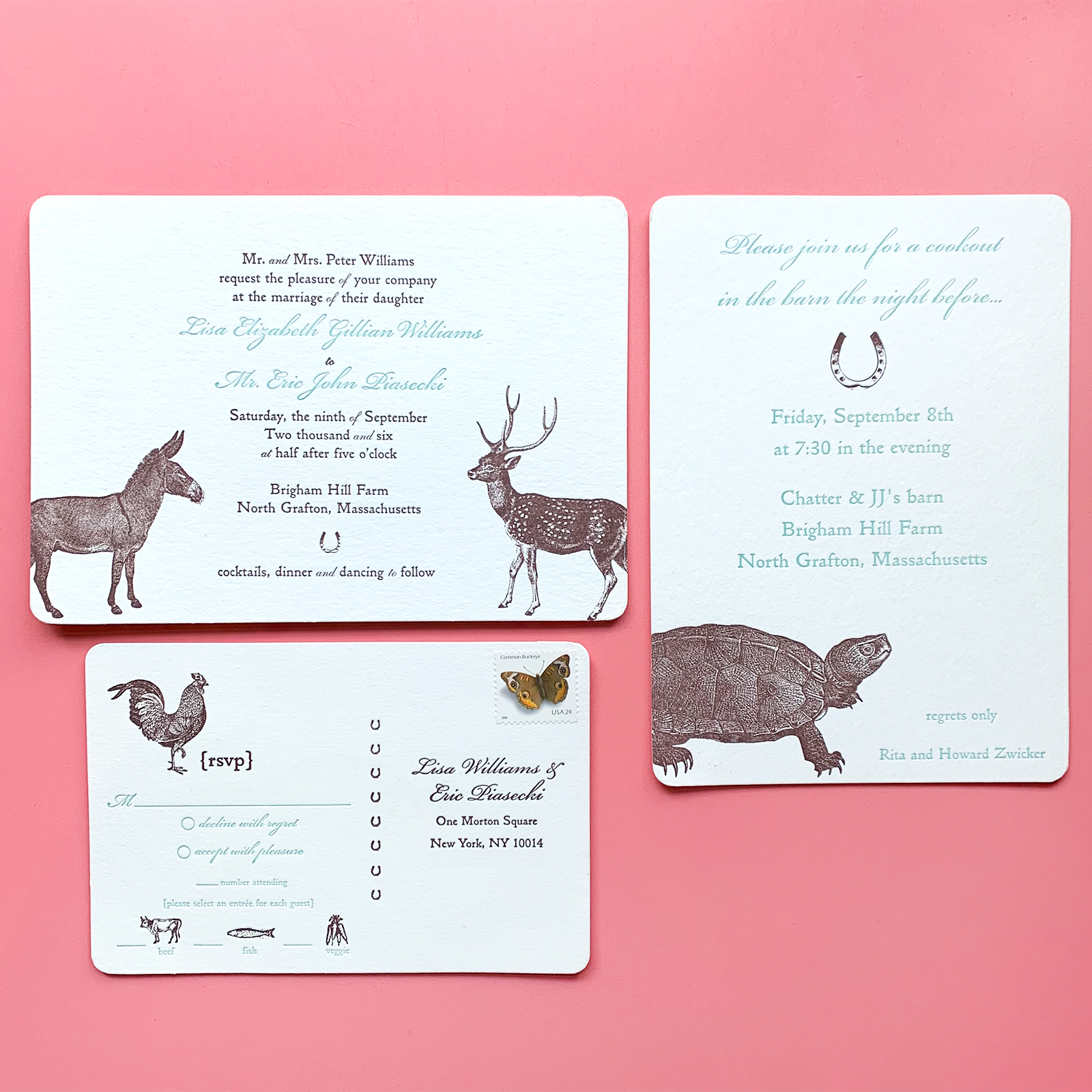 Letterpress wedding design featuring animals, farm wedding